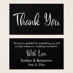 Black Wedding Thank You Favour Tag Insert Card