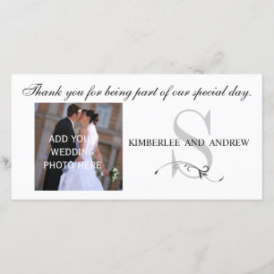 Black Wedding Thank You Monogram Names Photo Card
