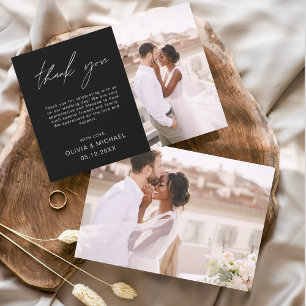 Black Wedding Thank You Photo Minimalist Card