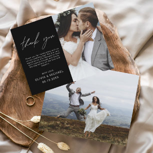 Black Wedding Thank You Photo Minimalist Card