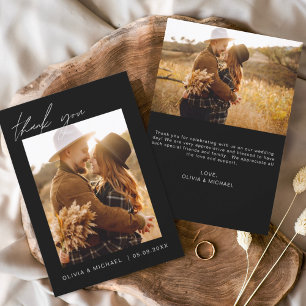 Black Wedding Thank You Photo Minimalist Invitation