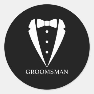 Black Wedding Tuxedo Suit and Bow Tie Groomsmen Classic Round Sticker