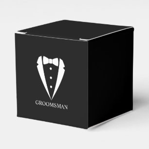 Black Wedding Tuxedo Suit and Bow Tie Groomsmen Favour Box