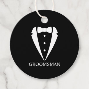 Black Wedding Tuxedo Suit and Bow Tie Groomsmen Favour Tags