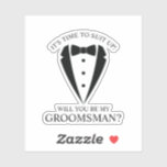 Black Wedding Tuxedo Suit Groomsman Proposal<br><div class="desc">Make Your Wedding Unforgettable – Add a personal touch with a groomsman proposal sticker
featuring a black tuxedo suit and bow tie illustration with groomsmen proposal message in a classic serif font.

Also perfect for your best man,  ring bearer,  and more!</div>