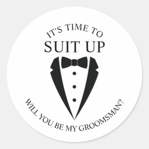 Black Wedding Tuxedo Suit Groomsman Proposal Classic Round Sticker