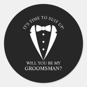 Black Wedding Tuxedo Suit Groomsman Proposal Classic Round Sticker