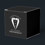 Black Wedding Tuxedo Suit Groomsman Proposal Favour Box<br><div class="desc">Make Your Wedding Unforgettable – Add a personal touch with a groomsman proposal favour gift boxes
featuring a tuxedo suit and bow tie illustration with groomsmen proposal message in a classic serif font.</div>
