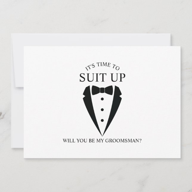 Black Wedding Tuxedo Suit Groomsman Proposal Invitation (Front)