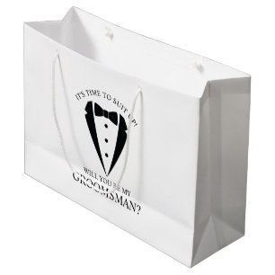 Black Wedding Tuxedo Suit Groomsman Proposal Large Gift Bag