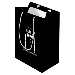 Black Wedding Tuxedo Suit Groomsman Proposal Medium Gift Bag