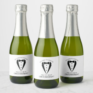 Black Wedding Tuxedo Suit Groomsman Proposal Sparkling Wine Label