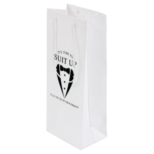 Black Wedding Tuxedo Suit Groomsman Proposal Wine Gift Bag