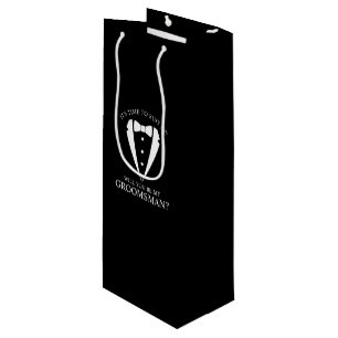 Black Wedding Tuxedo Suit Groomsman Proposal Wine Gift Bag