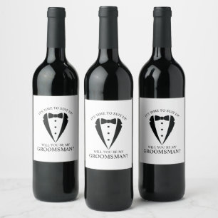 Black Wedding Tuxedo Suit Groomsman Proposal Wine Label