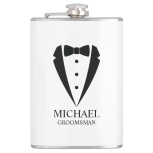 Black Wedding Tuxedo Suit Personalised Groomsmen Hip Flask