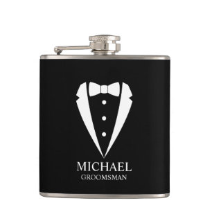 Black Wedding Tuxedo Suit Personalised Groomsmen Hip Flask