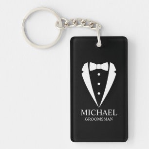 Black Wedding Tuxedo Suit Personalised Groomsmen Key Ring