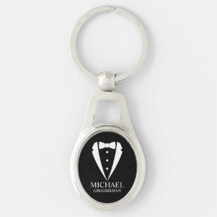 Black Wedding Tuxedo Suit Personalised Groomsmen Key Ring