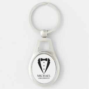 Black Wedding Tuxedo Suit Personalised Groomsmen Key Ring