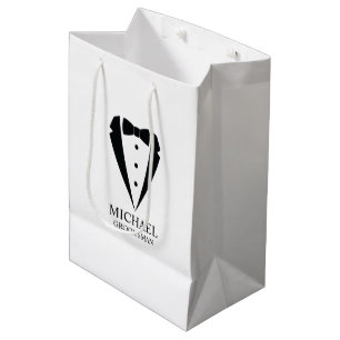 Black Wedding Tuxedo Suit Personalised Groomsmen Medium Gift Bag