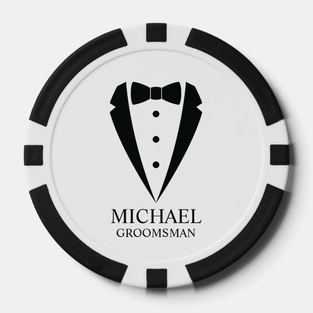 Black Wedding Tuxedo Suit Personalised Groomsmen Poker Chips (Front)