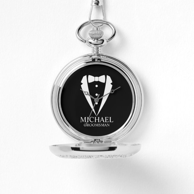 Black Wedding Tuxedo Suit Personalised Groomsmen Watch (Front)