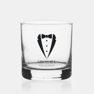 Black Wedding Tuxedo Suit Personalised Groomsmen Whiskey Glass