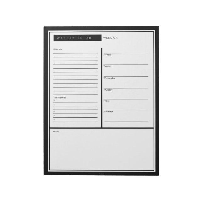 Black Weekly To Do List Notepad (Rotated)