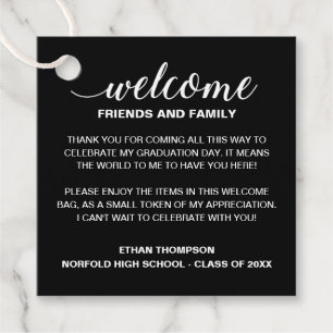 Black Welcome Graduation Out Of Town Guest Gift Favour Tags