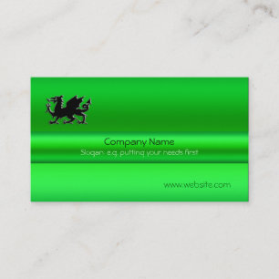 Black Welsh Dragon on green metallic-look Business Card