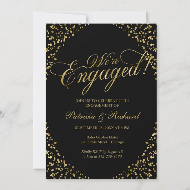Black We're Engaged Engagement Party Invitation (Front)