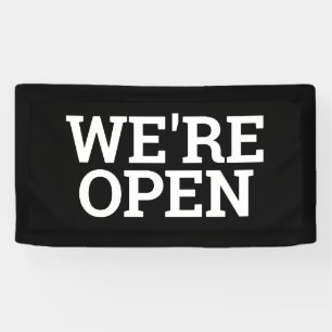 Black we're open template business banner sign