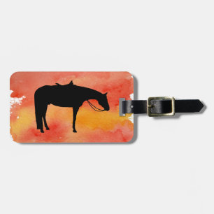 Black Western Horse Silhouette on Watercolor Luggage Tag
