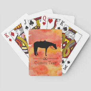 Black Western Horse Silhouette on Watercolor Playing Cards