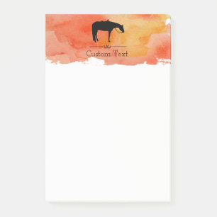 Black Western Horse Silhouette on Watercolor Post-it Notes