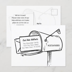Black We've Moved Distressed Mailbox Moving Postcard