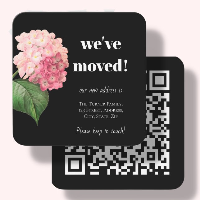 Black We've Moved Hydrangea Announcement Card (Creator Uploaded)