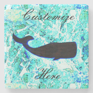 black whale blue stone coaster