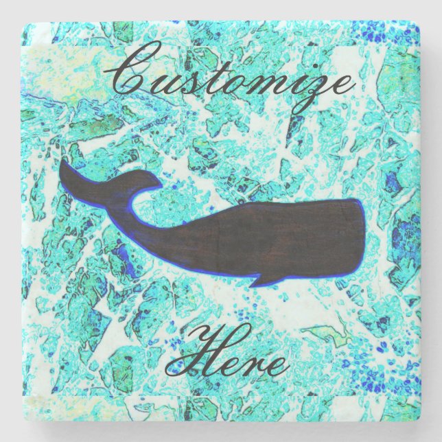 black whale blue stone coaster (Front)