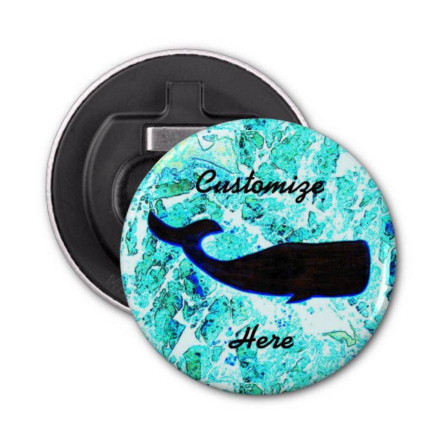 black whale on blue bottle opener (Front)