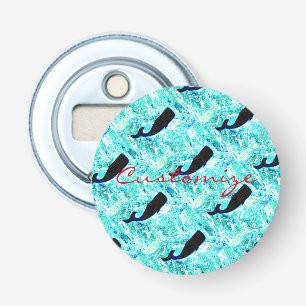 black whale pod on blue bottle opener