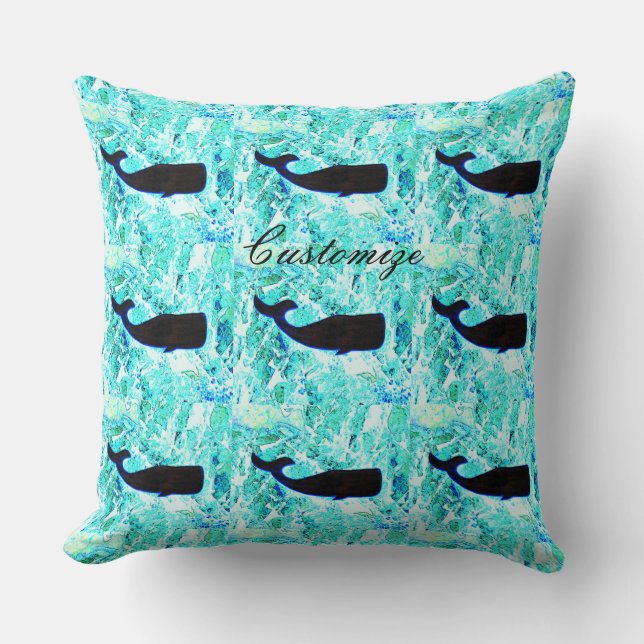 Black whales blue Thunder_Cove Cushion (Front)