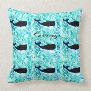 Black whales blue Thunder_Cove Cushion