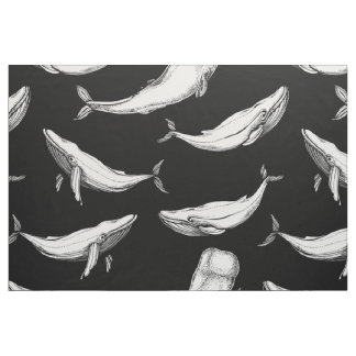 Black whales fabric