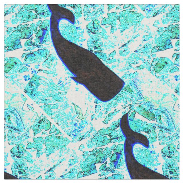 black whales pattern blue fabric (Close Up)
