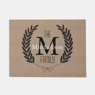 Black Wheat Laurels Burlap - Personalised Doormat