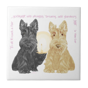 Black & Wheaten Goodnight Scotties Tile