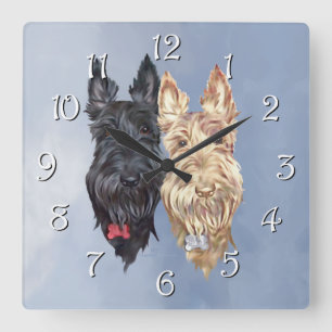 Black & Wheaten Scottish Terriers Square Wall Clock