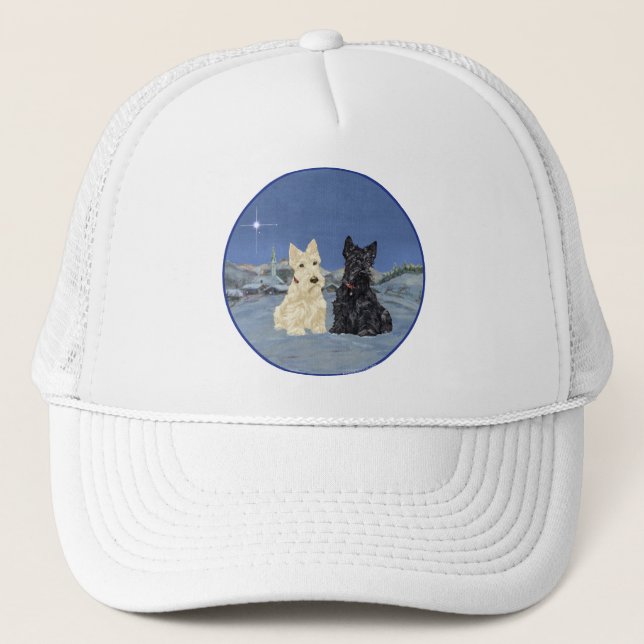 Black & Wheaten Scottish Terriers Winter Trucker Hat (Front)